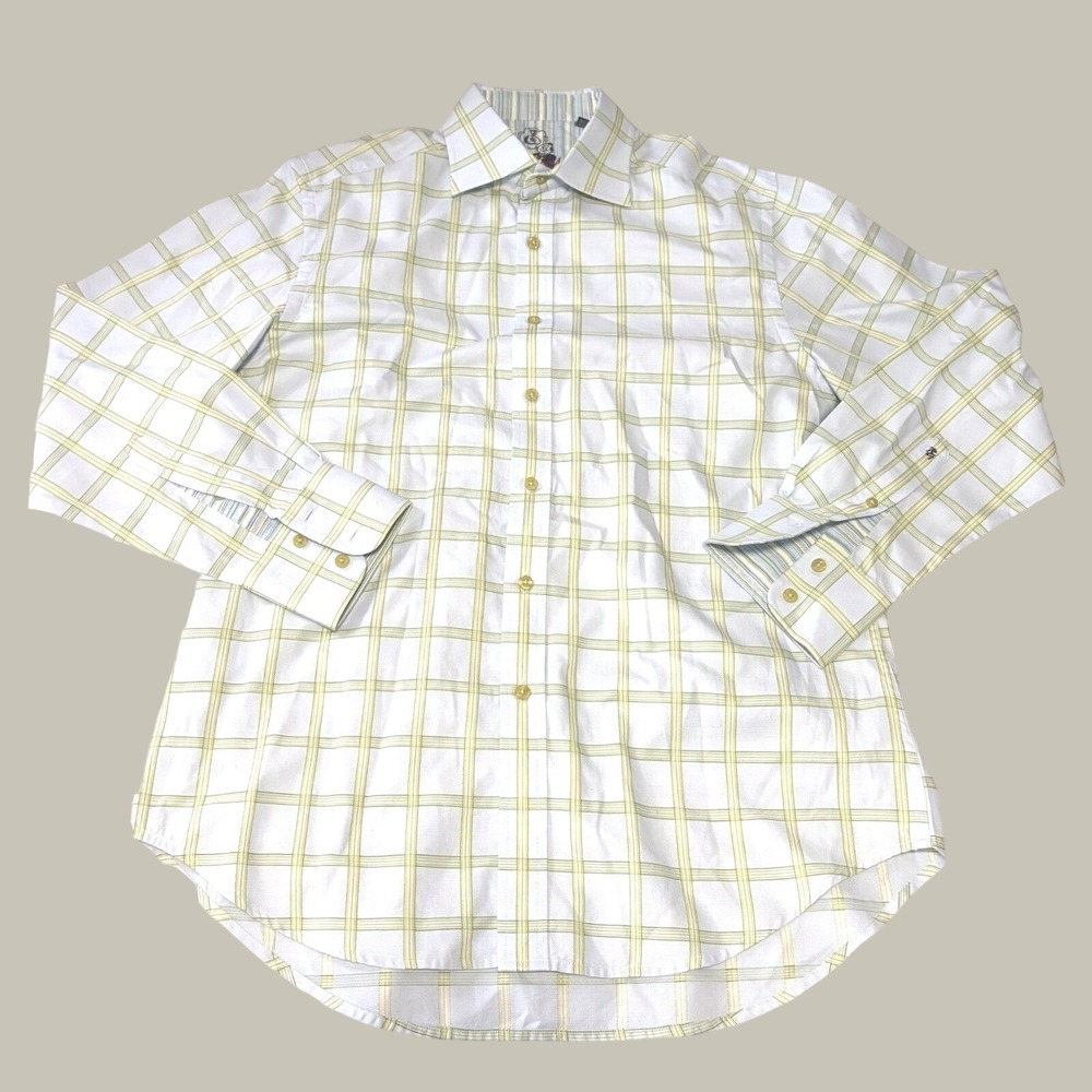 Robert Graham Mens L Yellow Blue Plaid Button Down Shirt Long Sleeve Casual